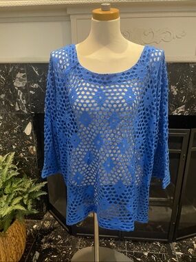 Kaktus Bright Royal Blue Crochet Openwork Top